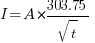 I = A * {303.75 / sqrt{t}}